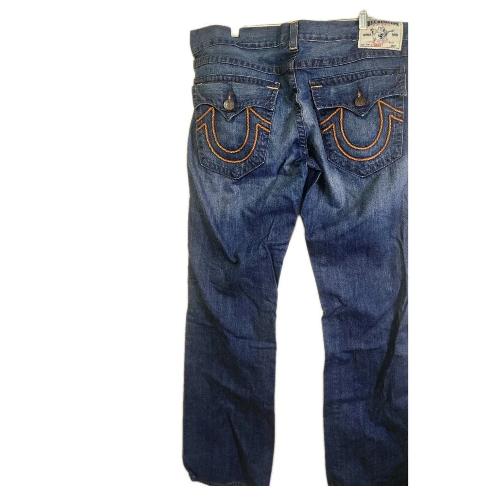 True Religion Jeans Blue Made in USA Size 40 Heavy Brown Stitching Y2K